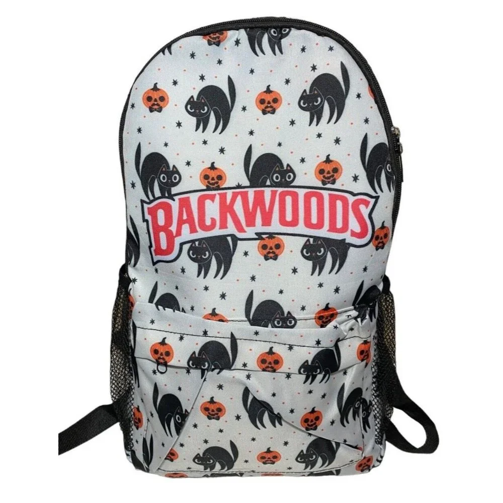 Backwoods Halloween Backpack Bag Black‎ Cat Pumpkin Jack O Lantern Bookbag